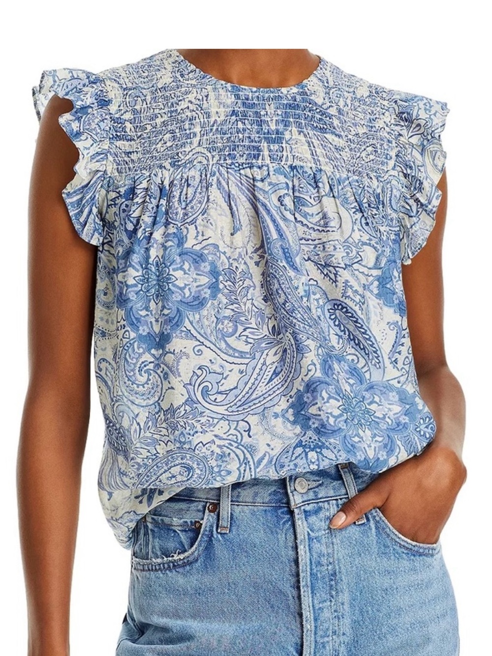 Aqua Paisley Flutter Sleeve Top Size Small